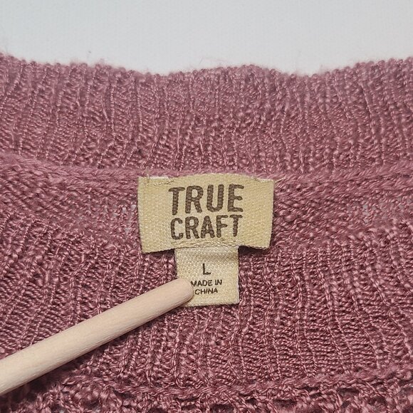 True Craft Dusty Rose Pink Open Knit Sweater – Size Large – Feminine Ruffle Hem - Picture 8 of 12